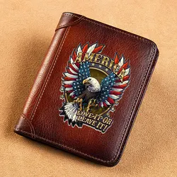 Portefeuille en cuir véritable de haute qualité, porte-monnaie Standard imprimé Design américain Eagle BK016