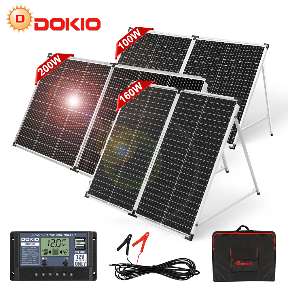 DOKIO 100W 160W 200W Foldable Solar Panel China 10A/20A 12V Controller Folding Photovoltaic Cell/System Charger Solar Board