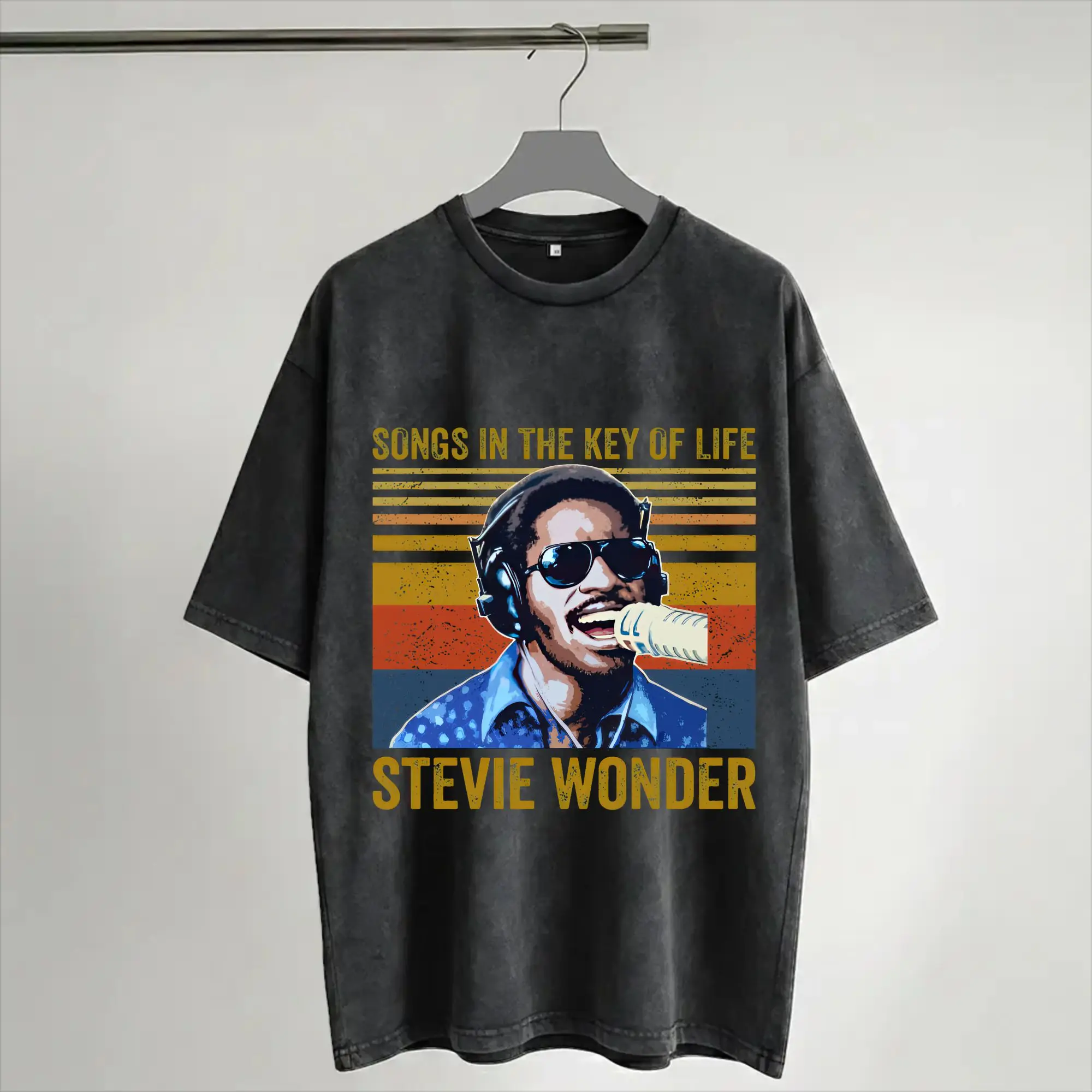 Printed Stevie Wonder Songs in The Key of Life 50th Anniversary Tour  Washed Shirts Merch Oversize T-Shirts  Men Women Tee