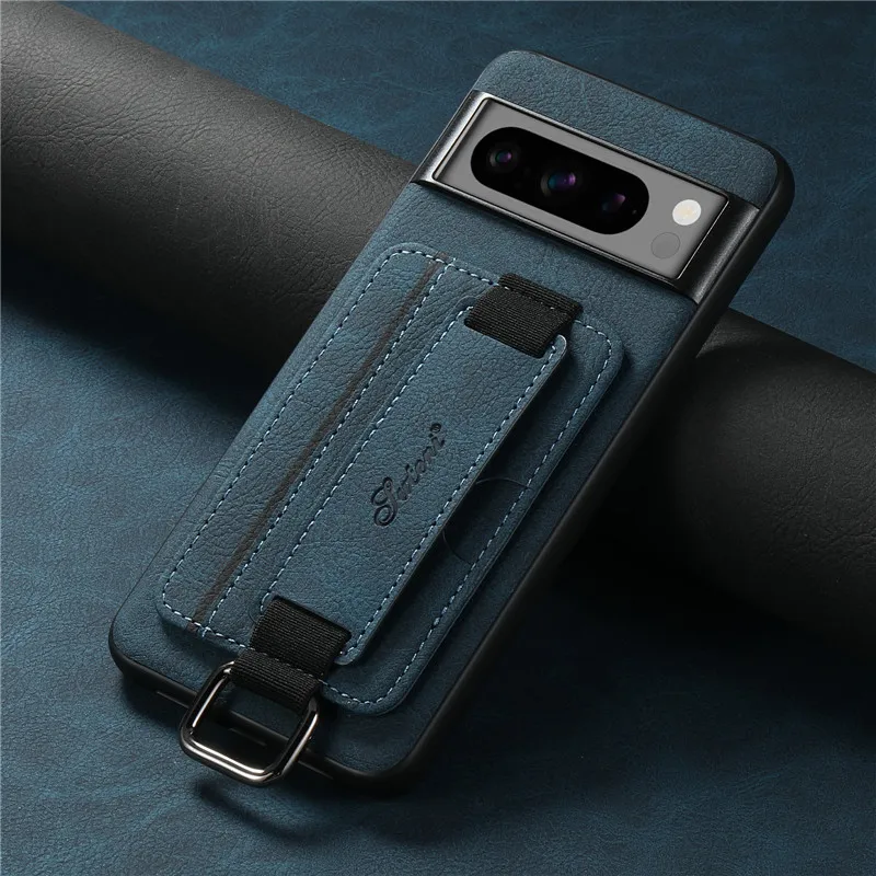 Luxe zakelijke polsband lederen portemonnee-hoes voor Google Pixel 9 10 Pro 8 7 6 Pro kaarthouder achterkant voor Pixel 8A 7A 6A - afbeelding 1