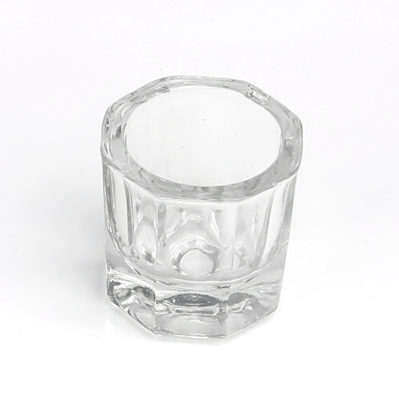 Achteckige Kristall Tasse Mini Kristall Glas Pulver Flüssigkeit Tasse Kein Deckel Glas Nagel Pulver Make-Up Pinsel Reinigung Schüssel Nail art Werkzeug