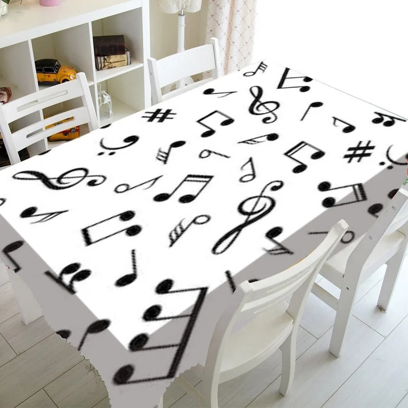 Hot Selling Fashion Musical Note Decoration Party Household Dining Table Tablecloth Rectangular Waterproof Kitchen Tablecloth