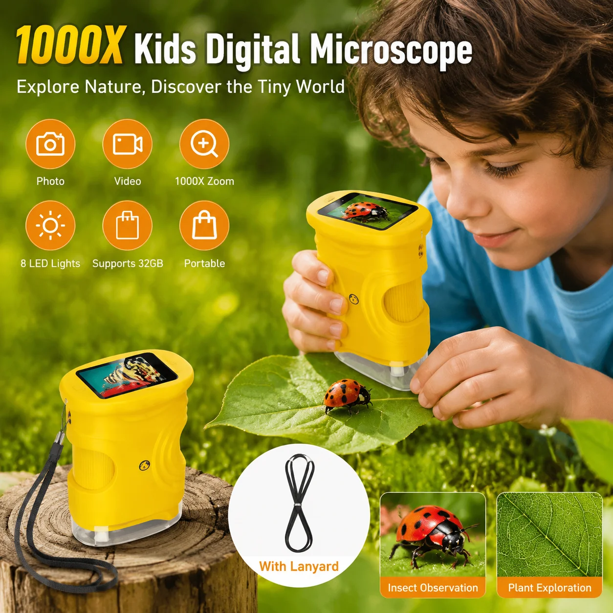 子供用1000倍ポケット顕微鏡-4k-20インチスクリーン-デジタルハンドヘルド-充電式-ポータブル科学玩具-誕生日教育ギフト