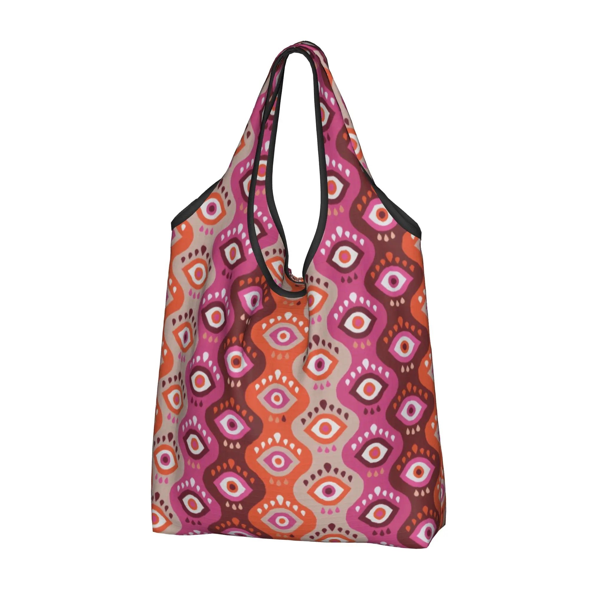 Wavy Evil Eye  Grocery Shopping Bags Cute Shopper Tote Shoulder Bags Big Capacity Portable Hamsa Lucky Charm  Handbag