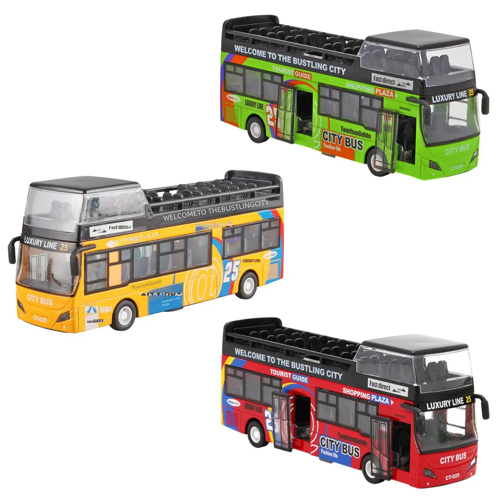 Sightseeing Double Decker Bus Toy City Bus Collectibles Pull Back Toy for Kids