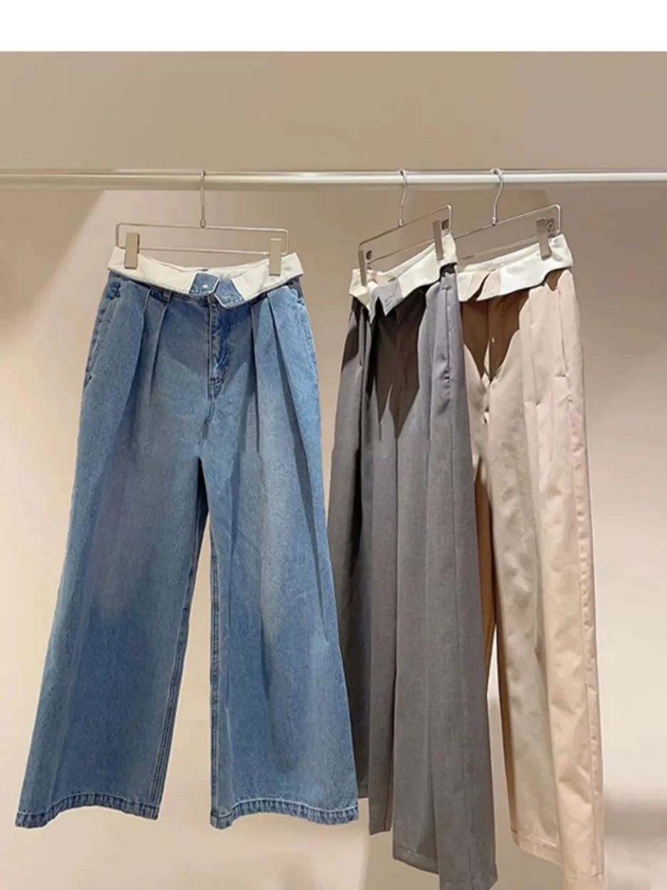 

Elegant Pure Color High Waist Cuffed Wide Leg Casual Pants Women's New Arrival Spring 2023 Casual Trousers Stylish Versatile