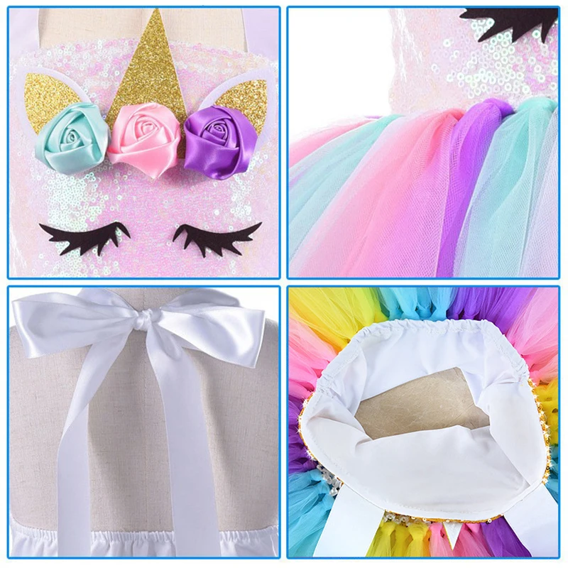 2024 Girls Shiny Unicorn Princess TUTU Dress Children LED Glowing Dresses Wings Headband Stage Costume for Girl Halloween Party