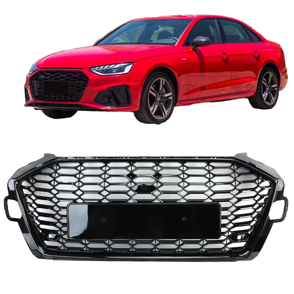 Car A4 S4 Gloss Black Honeycomb Grill Upgrade RS4 Style Front Bumper Grille For Audi A4 S4 B9.5 2020 2021 2022 2023 2024