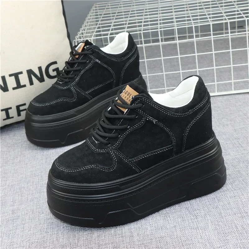 Fashion Sexy Women Platform Leopard Casual Sneakers New Autumn Winter Outdoor Sport Style Round Toe Design 12cm High-Heel Shoes