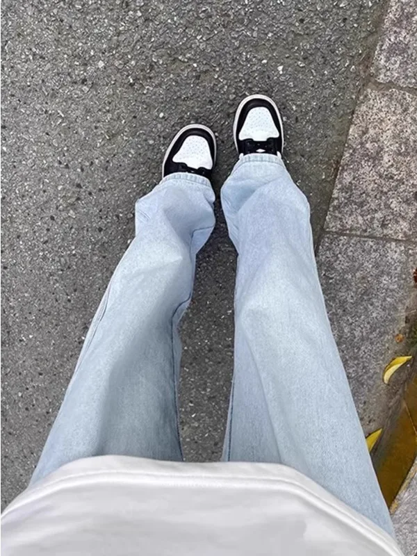 

Мужские джинсы прямого кроя, летние, тонкие, струящиеся, светло-голубые, из денима, свободного кроя, повседневные брюки, винтажные, в американском стиле, с высокой талией