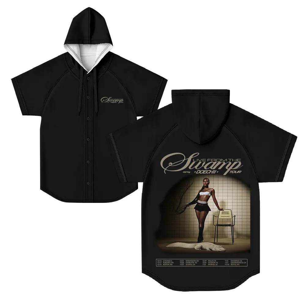 

DOECHII Live from the Swamp Tour 2025 Merch Бейсбольная куртка с капюшоном и короткими рукавами Модный повседневный топ унисекс