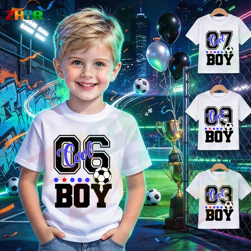 Boy Birthday shirt Cool Boys Soccer T-shirt Short Sleeve Tops Kids Football Theme Birthday Party shirts Gift Summer Children 6th