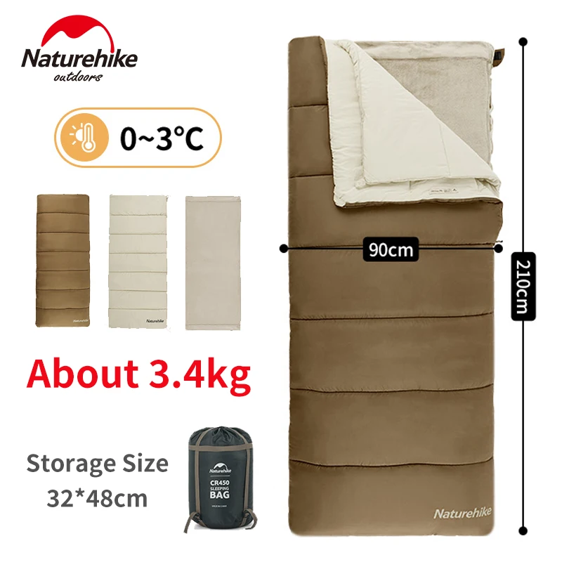 

Naturehike CR450 Спальный мешок 3-слойное внутреннее одеяло Кемпинг Путешествия Открытый сращивание Двойное одеяло 0 ~ 3 ℃ Теплый спальный мешок для взрослых