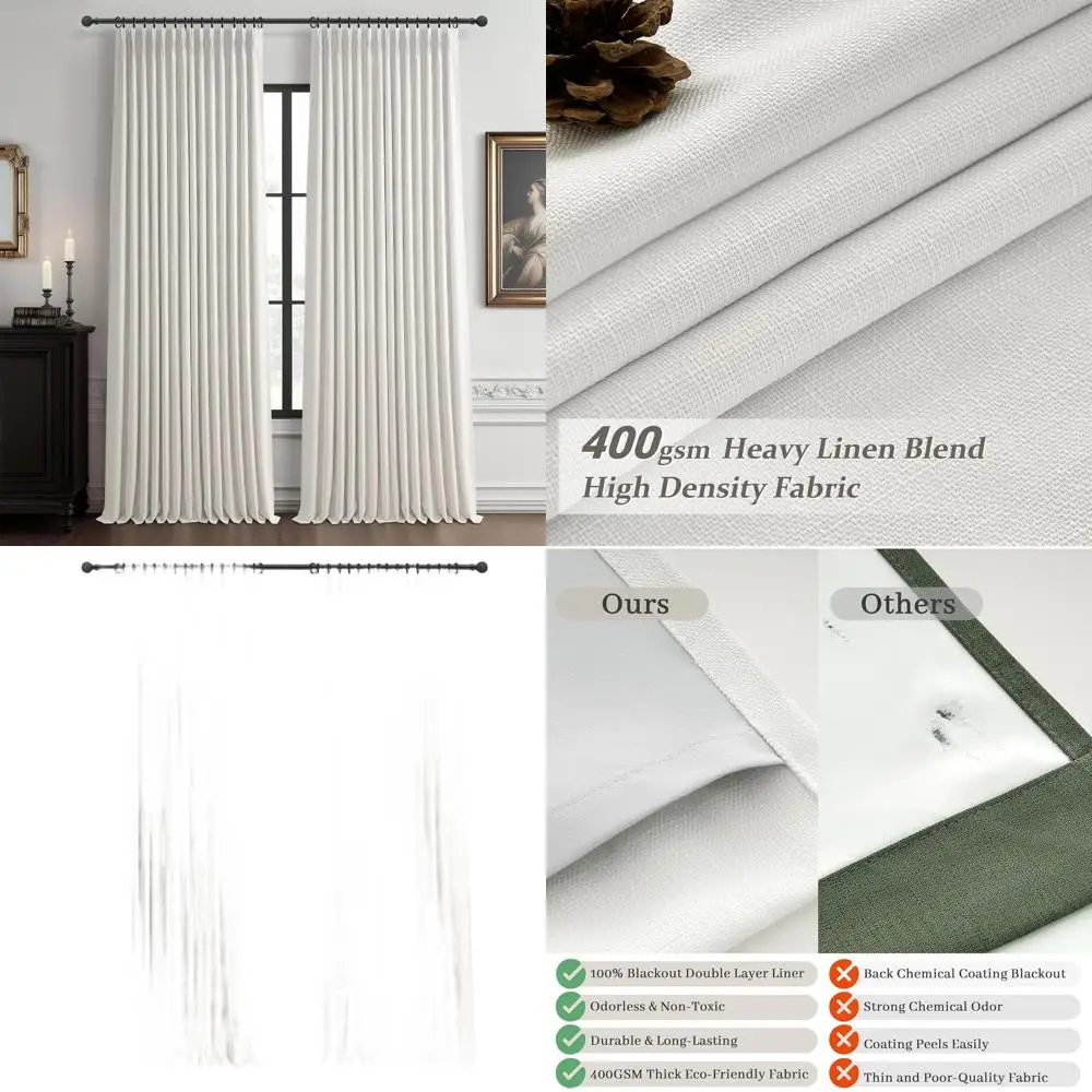 

96 современных плиссированных льняных штор, комплект из 2 панелей, натуральный бежевый, 40x96, затемнение комнаты для спальни