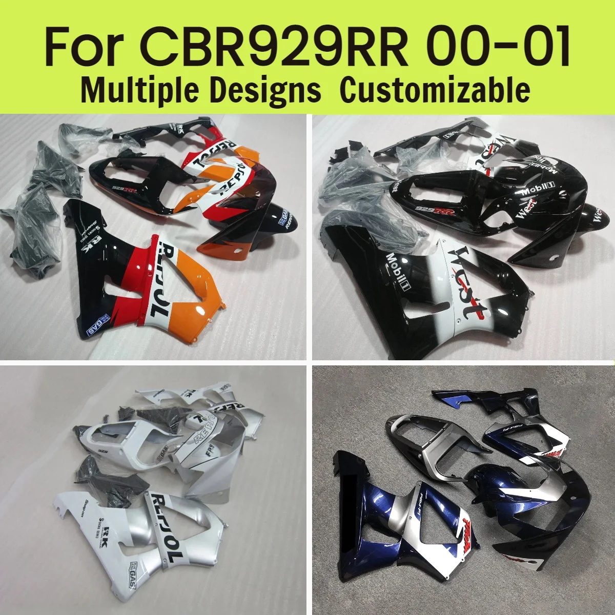 

Высококачественный комплект обтекателей для мотоцикла Honda CBR 929RR 2000-2001 (CBR929RR 00-01), литые обтекатели кузова