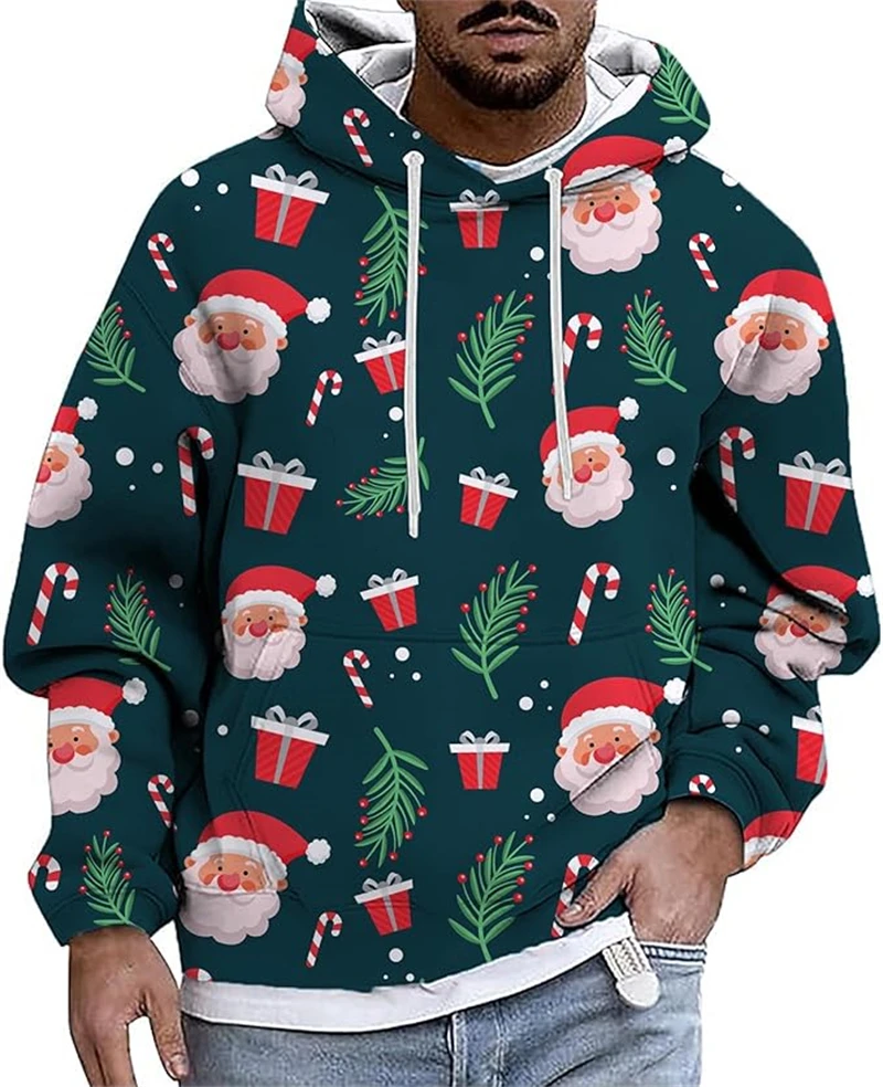 سنة جديدة سعيدة عيد الميلاد ملابس رجالية ثلاثية الأبعاد طباعة عيد الميلاد طفل هوديي الرجال هوديي الرجال فضفاضة عادية موضة المتضخم المرأة هوديي