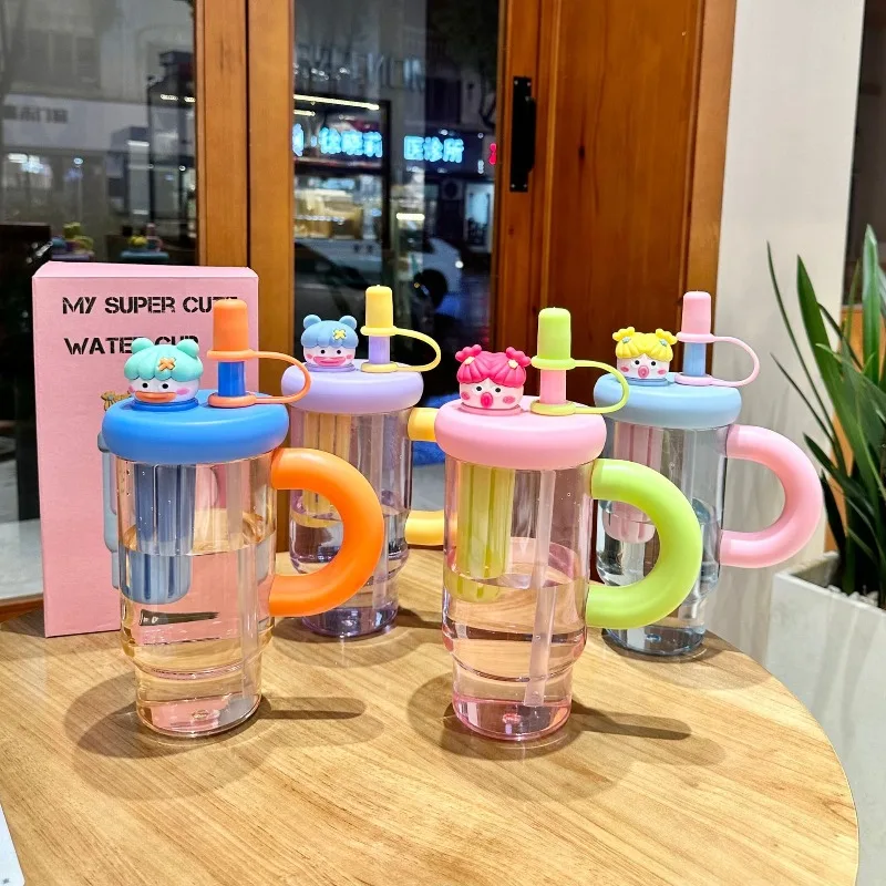 Girls' Straw Cup, Ice-Cool Cup, Teapot, Water Cup: Large-Capacity, Heat-Resistant, Stylish Plastic Water Cup for Summer