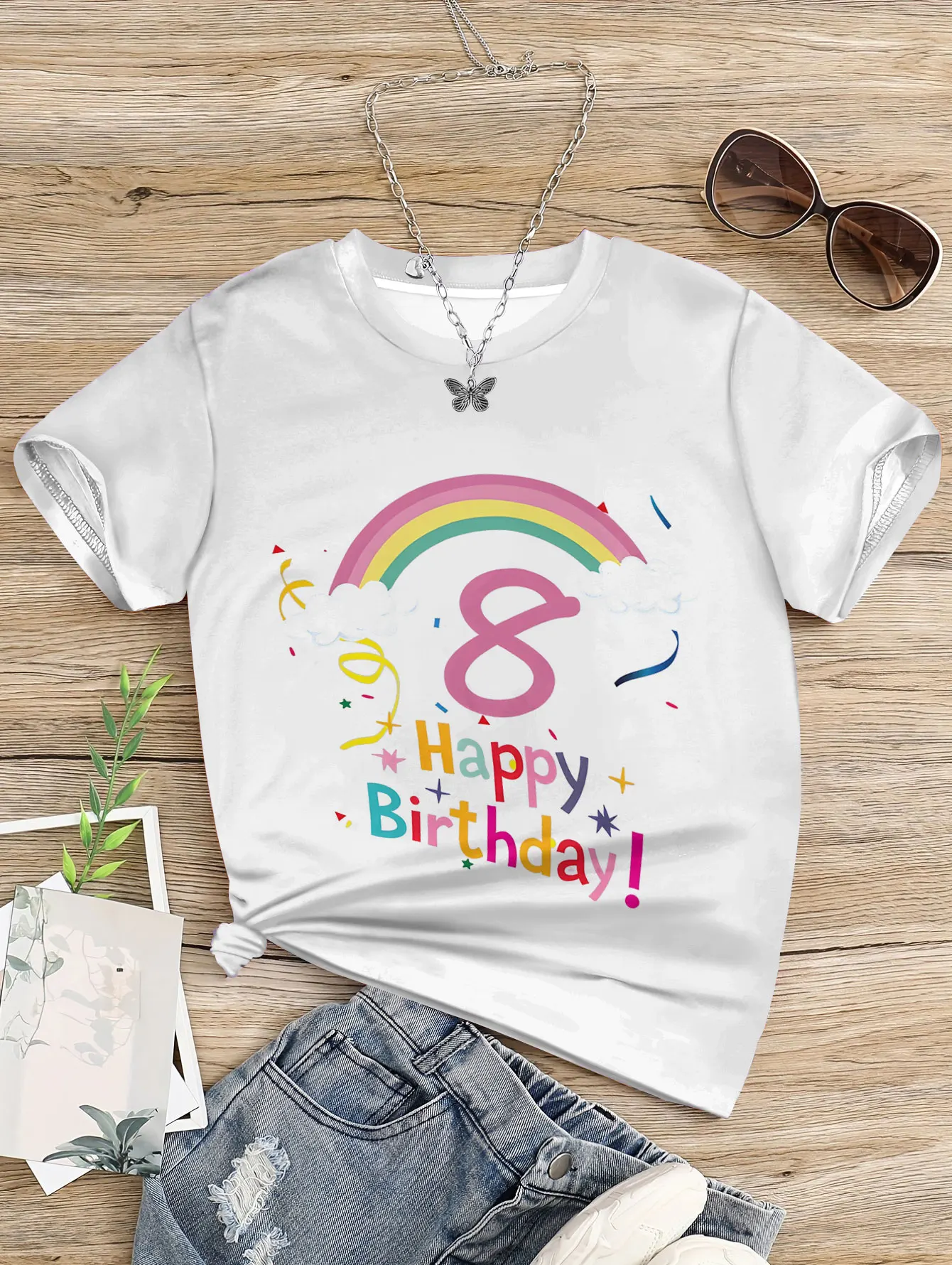 2024 Girl Clothes for Girls Children Top Graphic 8th Birthday Rainbow T Shirts T-shirts 10 Year Old Girl Clothes Child T-shirt