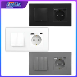 Bingoelec 1/2/3 Gang 1/2way Push Button Switch with TypeC USB Socket Wall Light Switches Plastic Panel Outlet Home Improvement