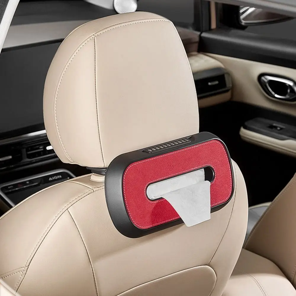 

PU Leather Car Tissue Box Simple with Temporary Parking Sign Backseat Napkin Holder Practical Sun Visor Organizer