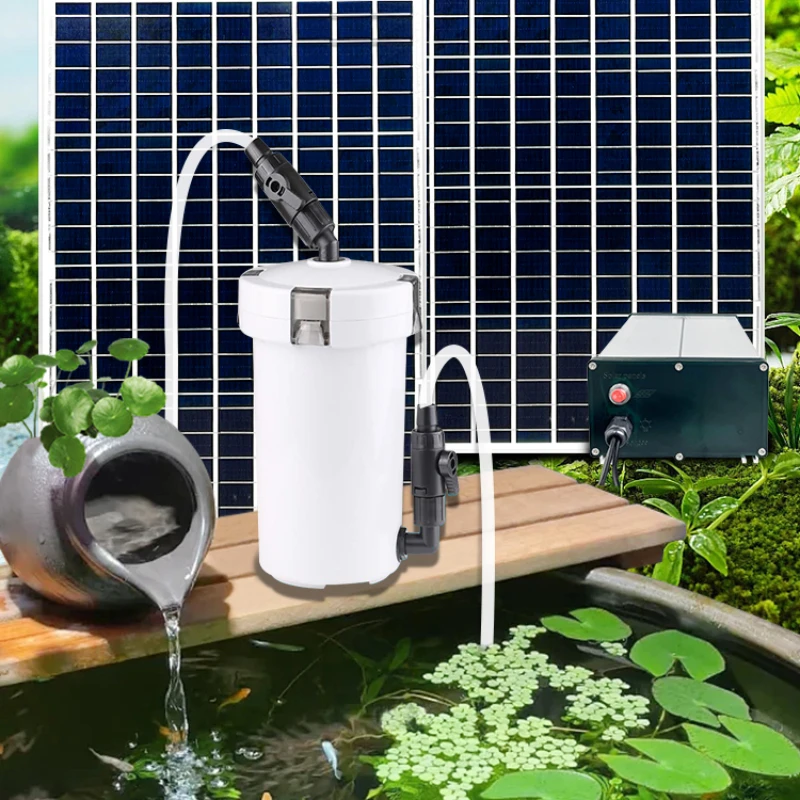 

Solar Fish Pond Filter Barrel 12V Circulating Pumping Pump, Outdoor Rockery Fish Pond Flowing Water Fountain Submersible