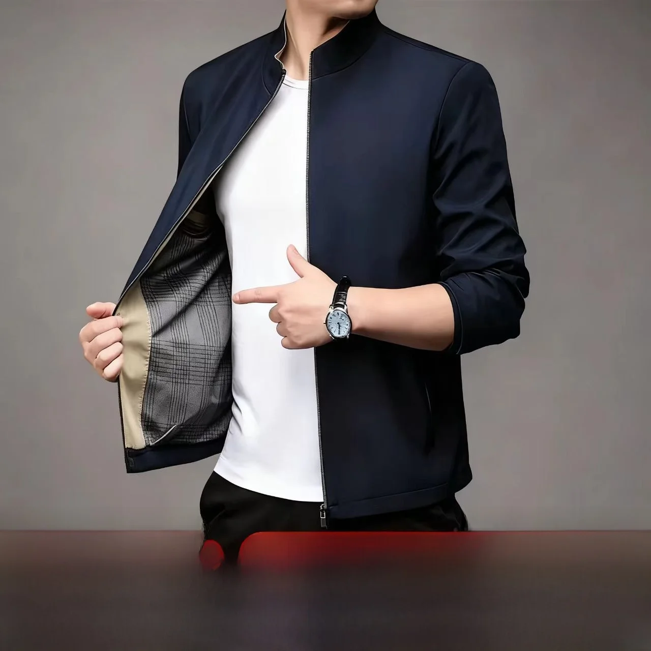 

Men's Casual Zipper Collar Jaet Mid-life Busin Leisure Sle Polyester Nylon Cosite Fiber Long Sve Regular Thin