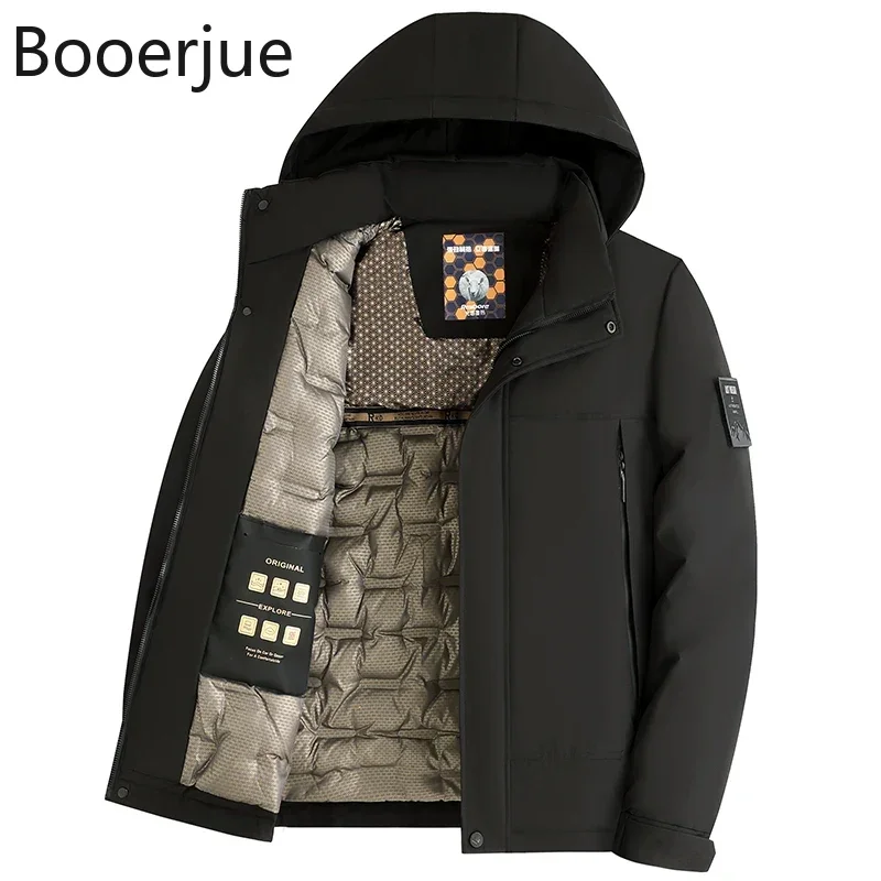 Graphene Three Proof Men's Winter Parka Thickened Velvet Lining Detachable Hood Warm Cotton Jacket Fashion Outerwear Camping