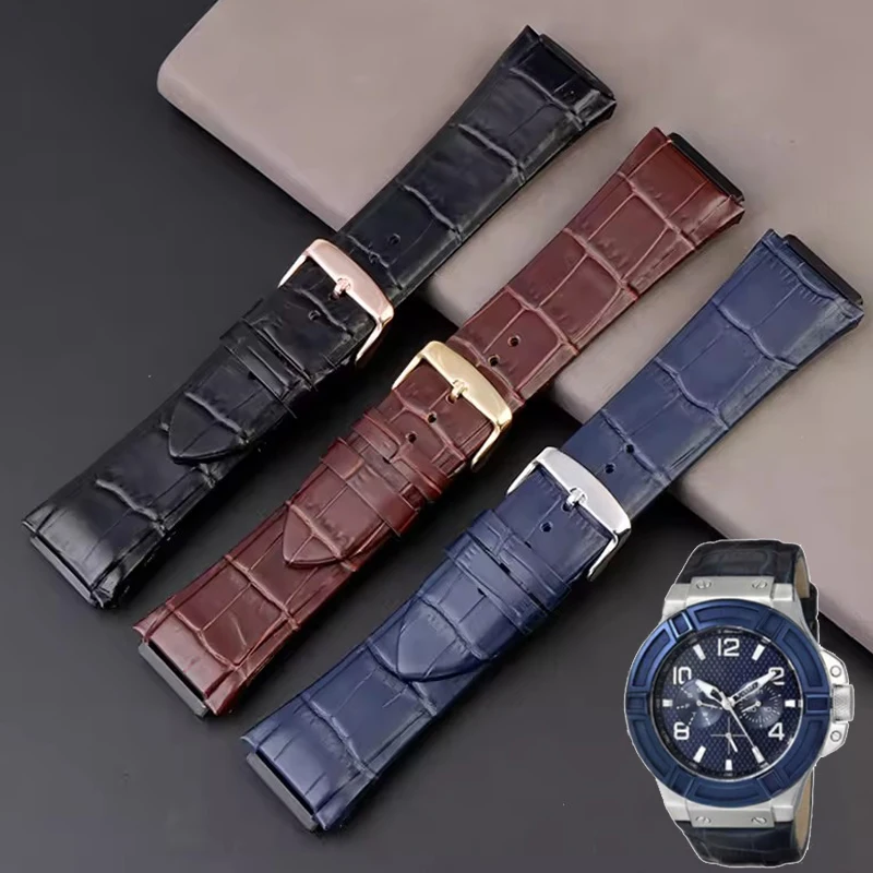For GUESS Cowhide Watch Strap Men W0040G3 W0247G3 W00400G7 22mm Calfskin Blue Brown Bracelet Wrist Band With Tools Watchbands
