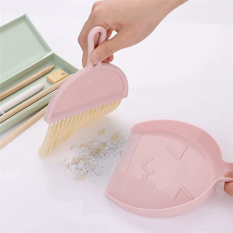 Mini conjunto de pá e escova, vassoura pequena e conjunto de limpeza de pá portátil conjunto de escova de mesa (rosa) durável