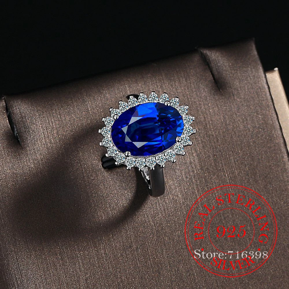 925 Sterling Silver Big Bule Eggstone Zircon Rings For Women Men Fashion Wedding Engagement Party Gift Charm Jewelry Ajustable