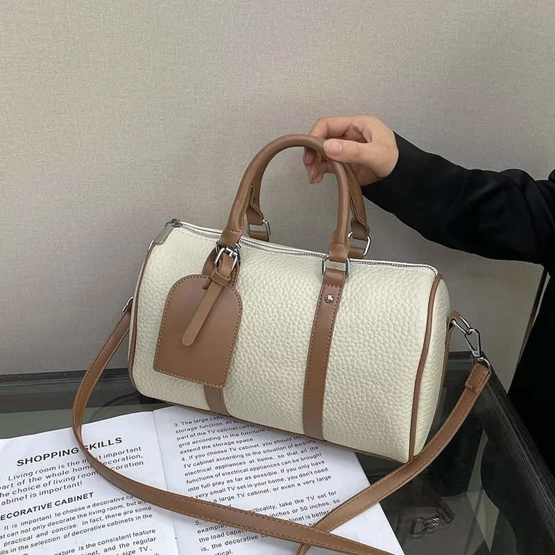 

Boston Bag for Women - Soft Leather Colorblock Handbag, Trendy Pillow Shoulder Bag & Crossbody Purse
