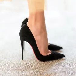 High Heels Women Suede Stiletto Pump Single Shoes Professional Ol Work Shoes Black Pointed Toe Sexy Party Black Wedding Shoe