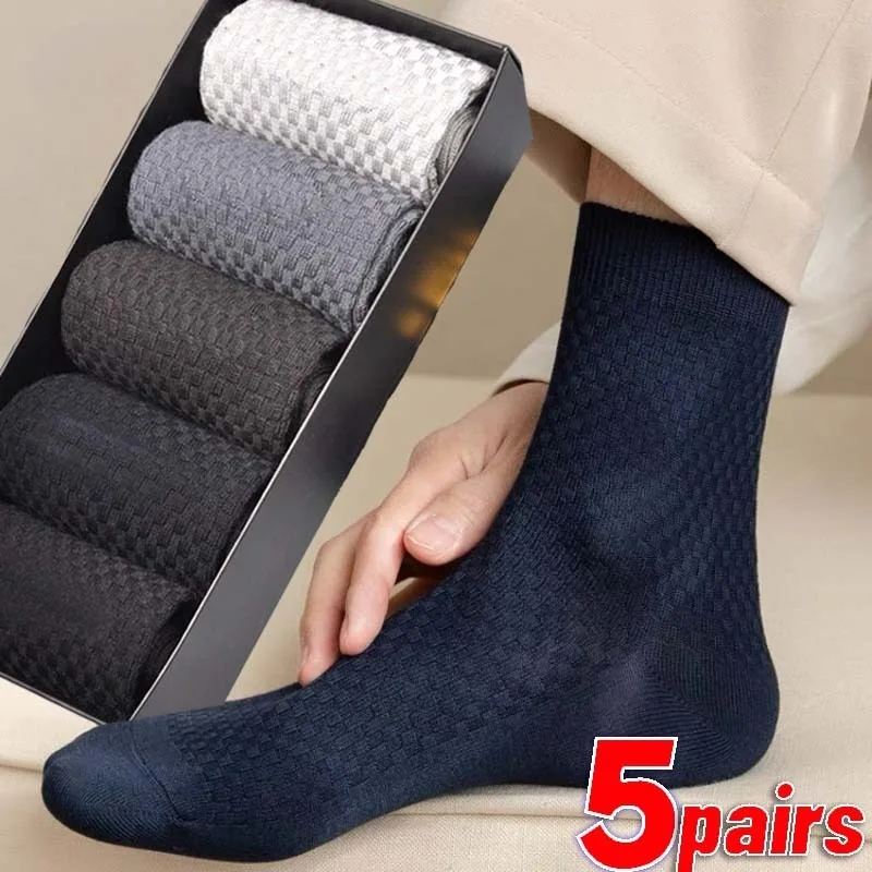 Quality Bamboo Fiber Sock New Compression Men Casual Business Anti-Bacterial Breatheable Solid Color Mid-tube Stockings