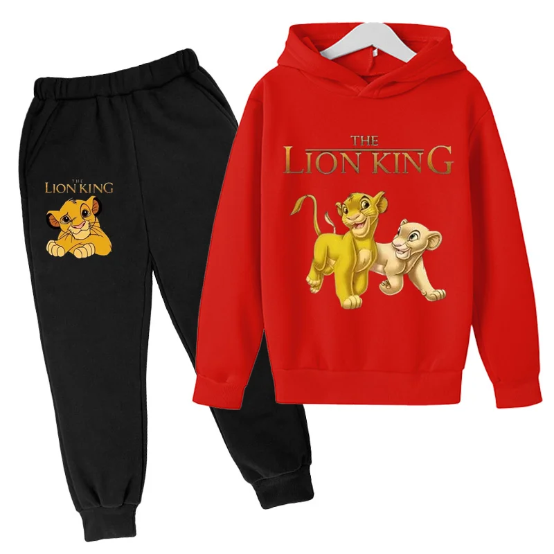 Kids Spring and Autumn Hoodie 2-12 Year Old Boys and Girls Set Casual Outdoor Sports Top+Pants Printed Simba Lion King Anime