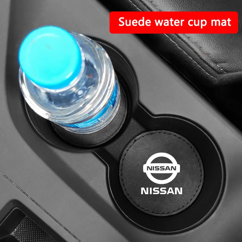 2Pcs Car Suede Coaster Water Cup Bottle Holder Mat For Nissan Qashqai X-trail Note Juke Sentra Patrol Navara Micra Leaf Almera