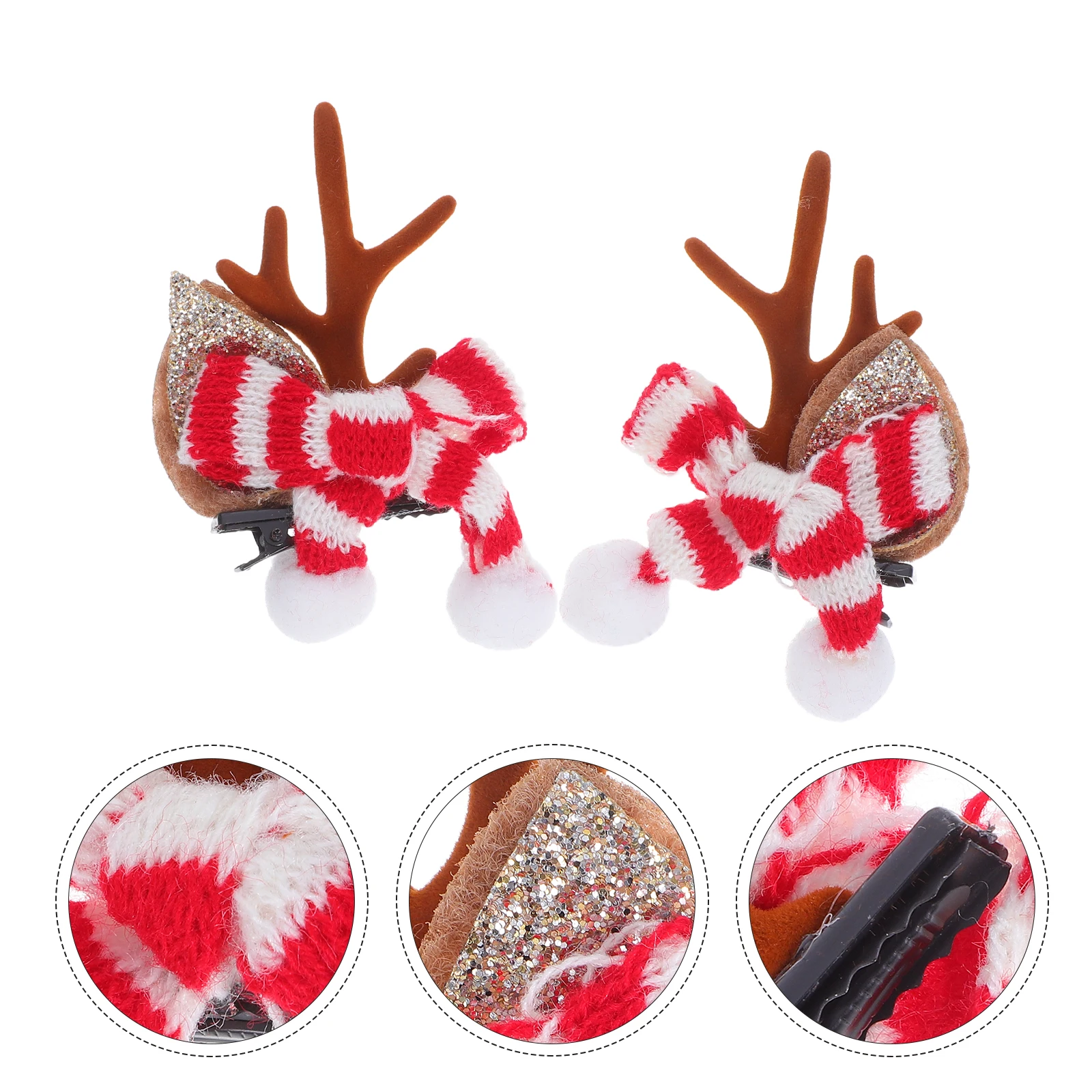 

2 Pcs Christmas Deer Hair Barrettes Horn Pins Ears Clips Reindeer Clamps Headgear