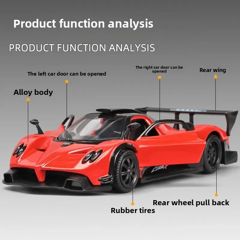 Modelo de aleación extraíble, coche de juguete en miniatura, modelo para niños, regalo de cumpleaños, simulación 1:36, Pagani Zinda R, coche deportivo, vehículo de juguete