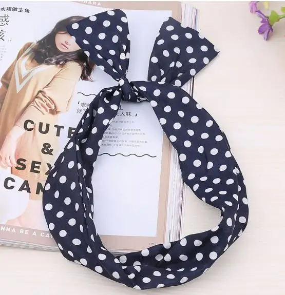 1Pc Cute Dot Dots lip print flower Bunny Rabbit Ear Ribbon Headwear Hairband Metal Wire Scarf Headband Hair Band Accessories