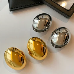 Fashion Metal Smooth Big Oval Stud Earrings for Women Exaggerated Hollow Ball Geometric Ear Buckle Earring Jewelry Gift 2024 New