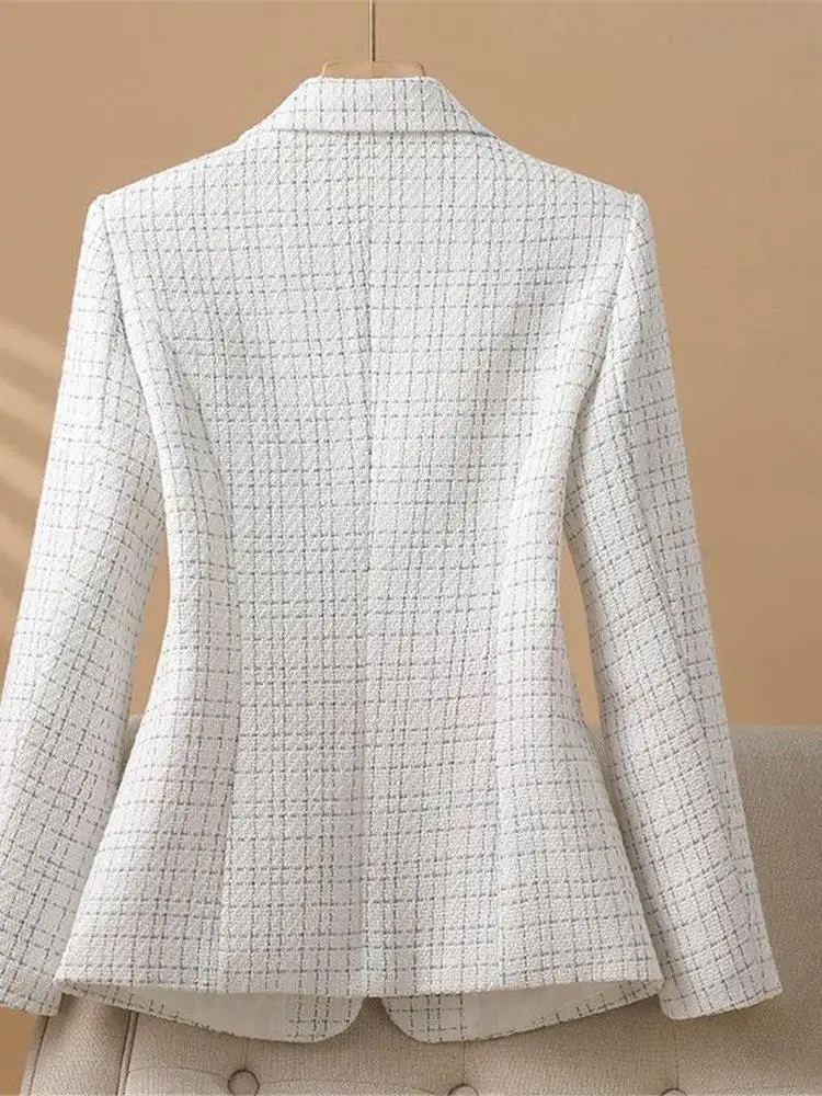 

Ele White Suit Jaet for Women Faionable Design Cleanfit Sle Long Sve Office Wear One Button Closure