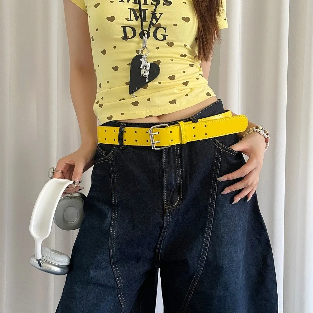 

Niche Versatile Women's Belt Y2k Double-Breasted Wide Waist Belt Leather Yellow Dress Jeans Belt Waist Accessories