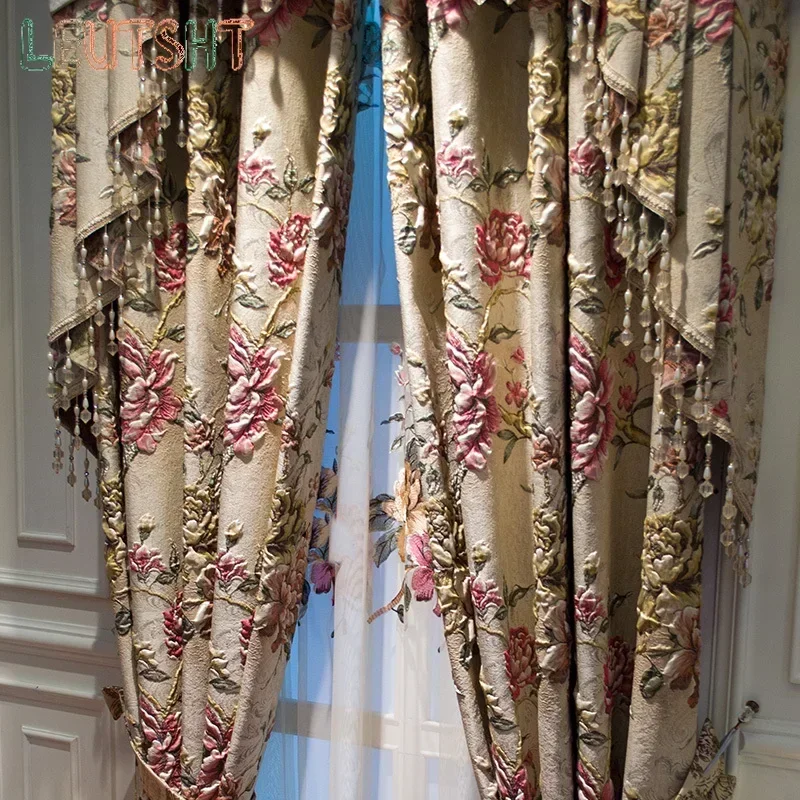 

Villa Curtains for Living Dining Room Bedroom European French Curtain Header Soundproof Chenille Home Decor Custom Size