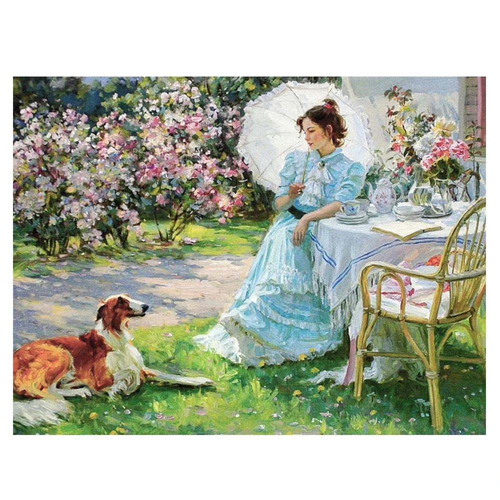 Тканевая вышивка с принтом дамы в саду, Набор для вышивки крестиком «сделай сам», рукоделие, шитье, картина для вязания, волшебный Печатный дизайн