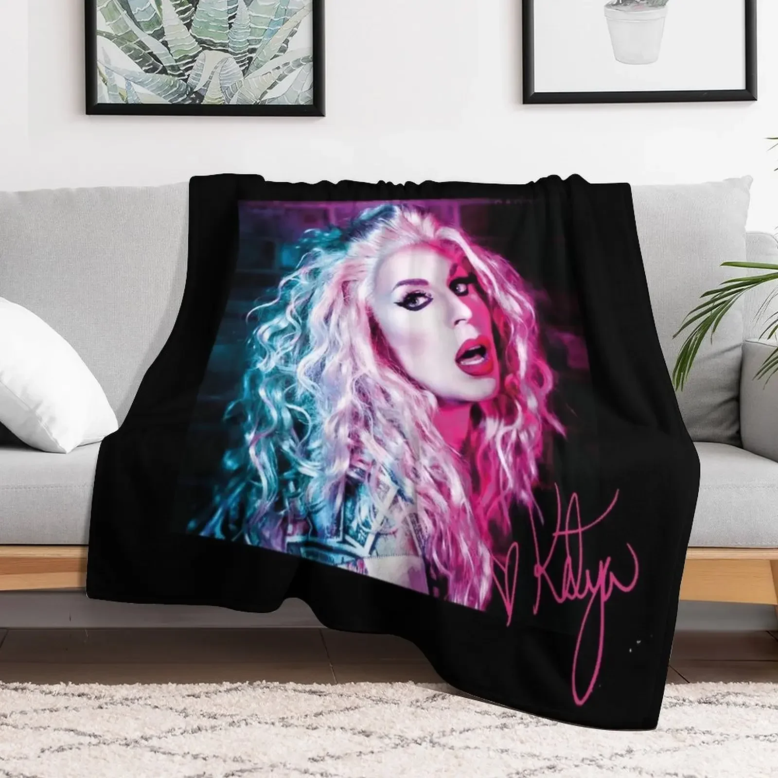 Katya Zamo || blue & pink + signature Throw Blanket Hairy Decoratives Sofas Blankets