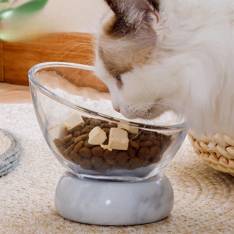 Marble Glass Pet Bowl for Cats and Dogs  Anti Flip Food Bowl Drinking Feeders Neck Protection