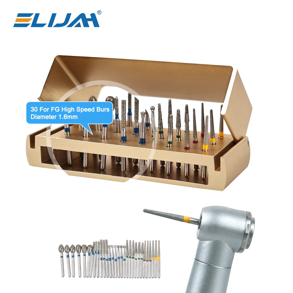 30Pcs/Set Dental Diamond Burs Kit with Holder for High Speed HandpiecePolishing Drillls + 1pcs Aluminum Disinfection Holder Bloc