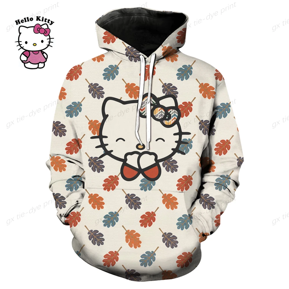 Sanrio Hello Kitty Cartoon Print Hoodie y2k Fashion New Women\'s Casual Harajuku Oversized Sweatshirt Kawaii Women\'s Spring Top