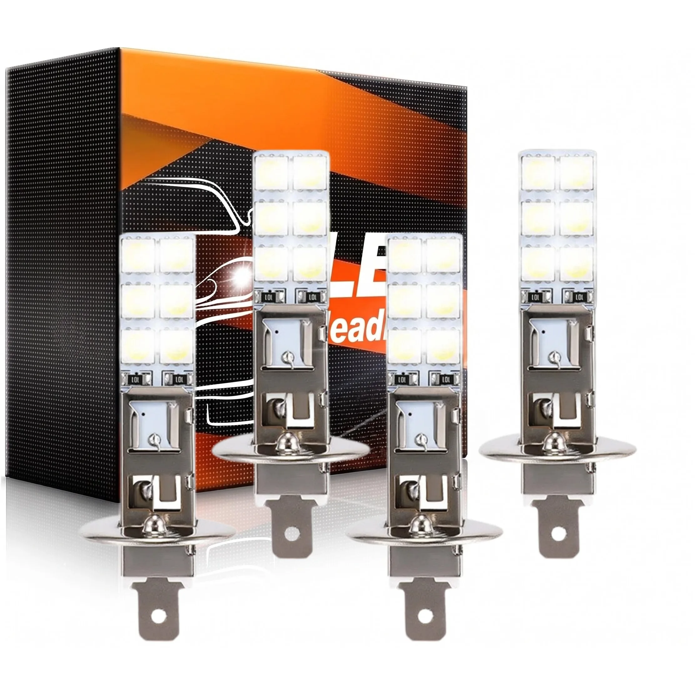 4X H1 LED Headlight Bulbs Conversion Kit High Low Beam Super Bright 6000K White, Without Battery