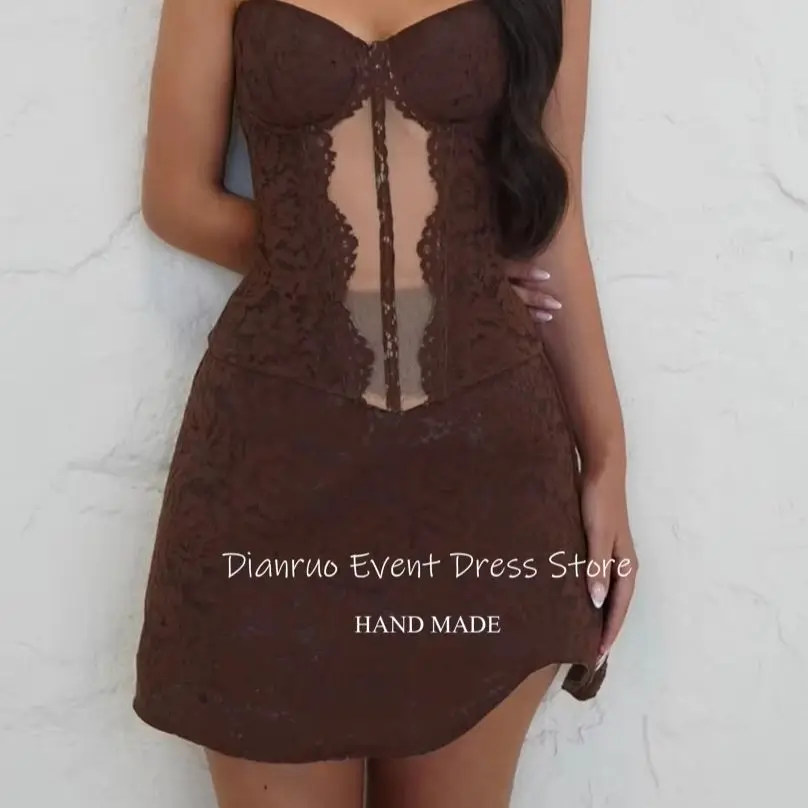

Dianruo Illusion Brown Lace Prom Dresses Appliques Vestido De Festa Romantic Elegante Feminino Luxo Robes De Cocktail Customized