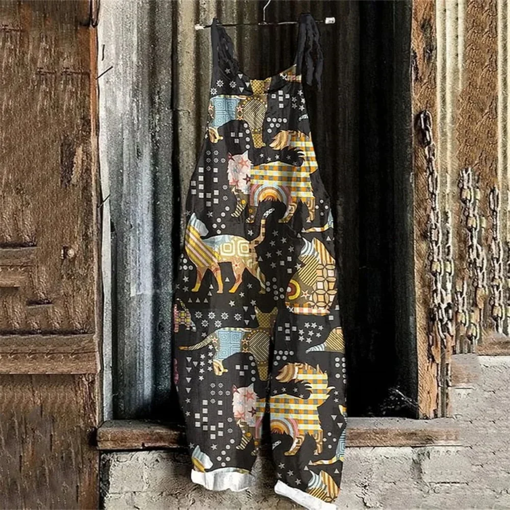 Summer 2025 women's jumpsuit, 3D cartoon animal print fashionable, versatile and cute jumpsuit, adjustable shoulder straps